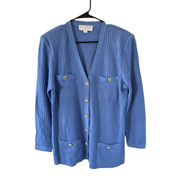 St. John Light Powder Blue Cardigan with Gold Buttons - Picture 1 of 8